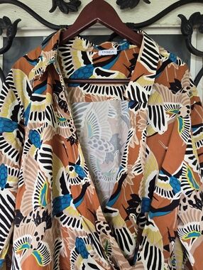 3X XXXL Terea Riana Adobe Crane Print Wrap Maxi Dress Plus Size Bohemian Flowy